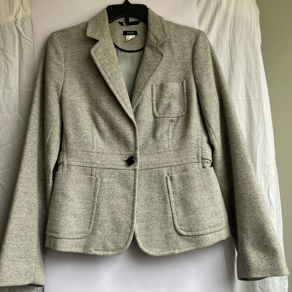 J Crew wool grey herringbone blazer, size 10
